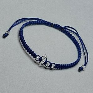 Navy Blue Clear White Glass Beads Cross Woven Adjustable Bracelet